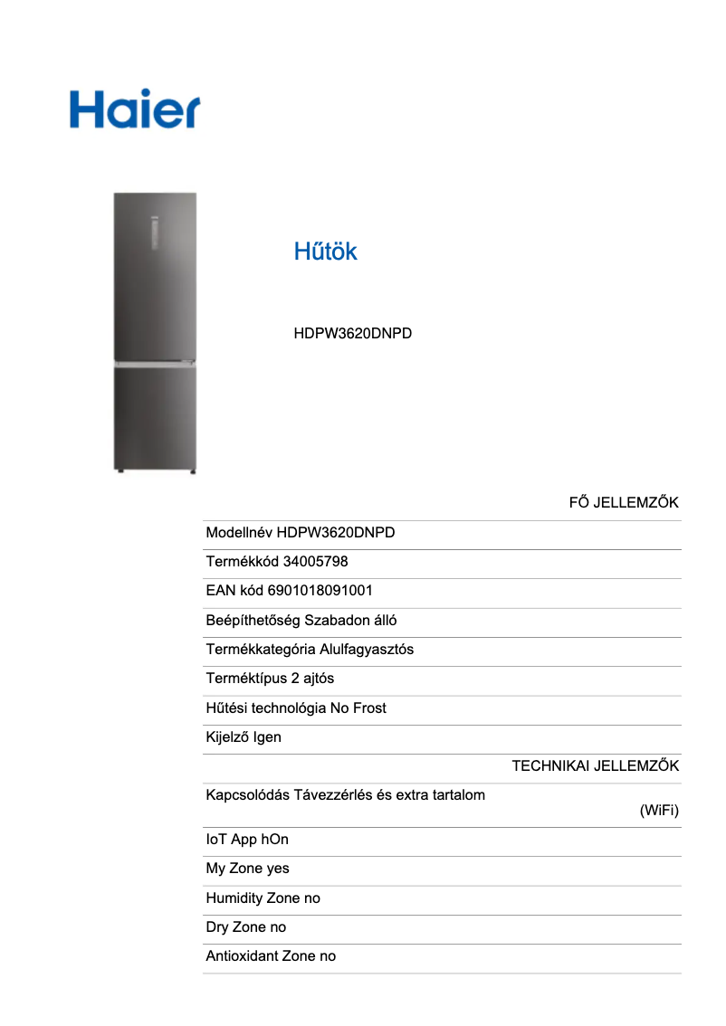 Página 1 del manual Etiqueta energética Haier HDPW3620DNPD