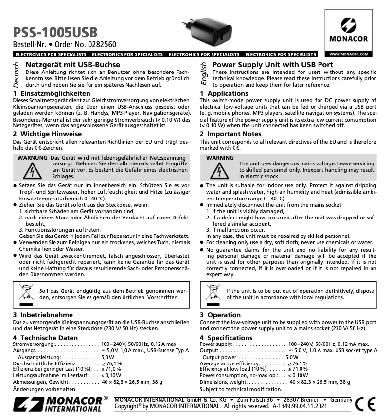 Image de la première page du manuel de l'appareil PSS-1005USB