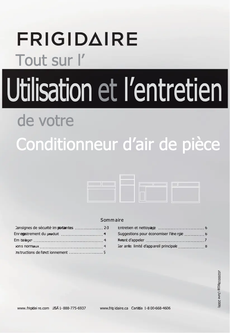 Page 1 de la notice Manuel utilisateur Frigidaire FFRA0511R1