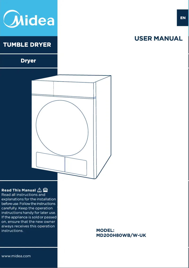 Page 1 de la notice Manuel utilisateur Midea MD200H80WB/W-UK