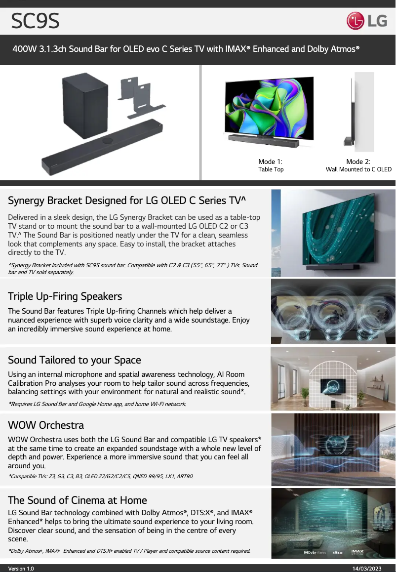 Page 1 de la notice Fiche technique LG SC9S