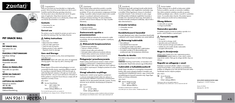 Page 1 de la notice Manuel utilisateur Zoofari IAN 93611