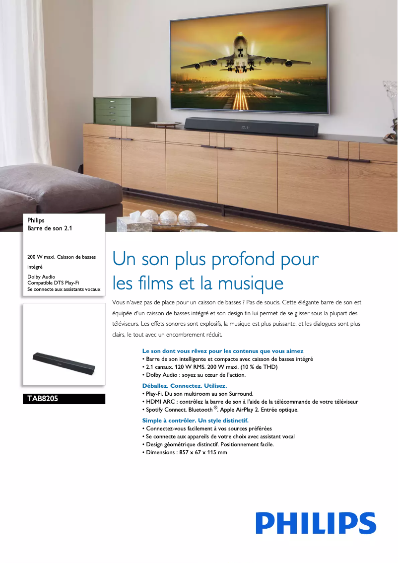 Page 1 de la notice Fiche technique Philips TAB8205