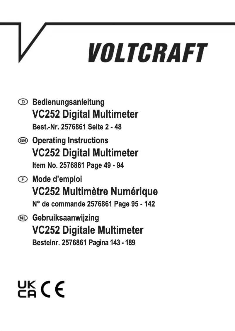Page n°1 - Manuel utilisateur Voltcraft VC252