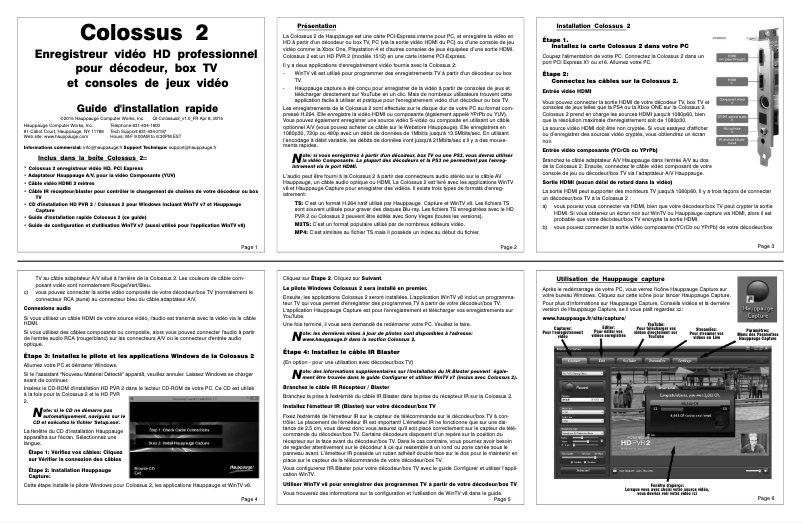 Page n°1 - Manuel utilisateur Hauppauge Colossus 2