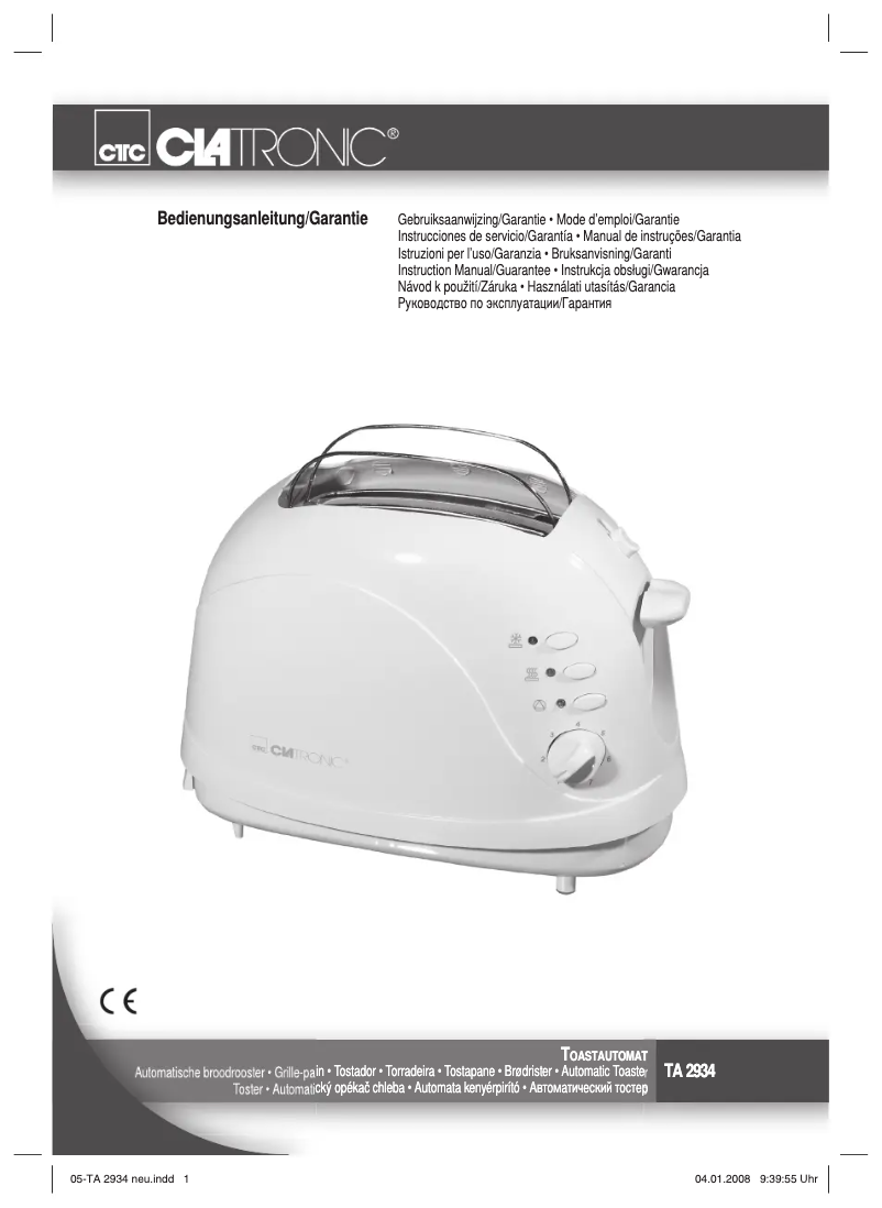 Page 1 de la notice Manuel utilisateur Clatronic TA 2934