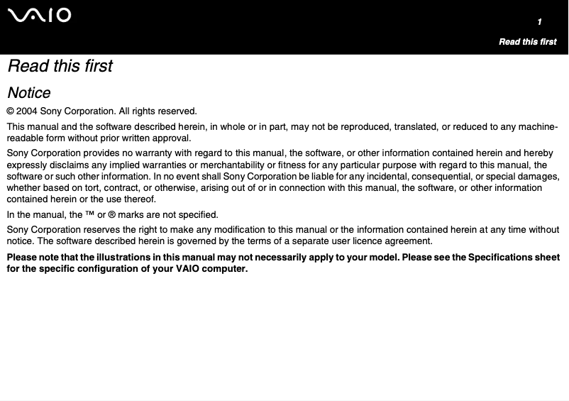 Page 1 de la notice Manuel utilisateur Sony Vaio VGN-U750P