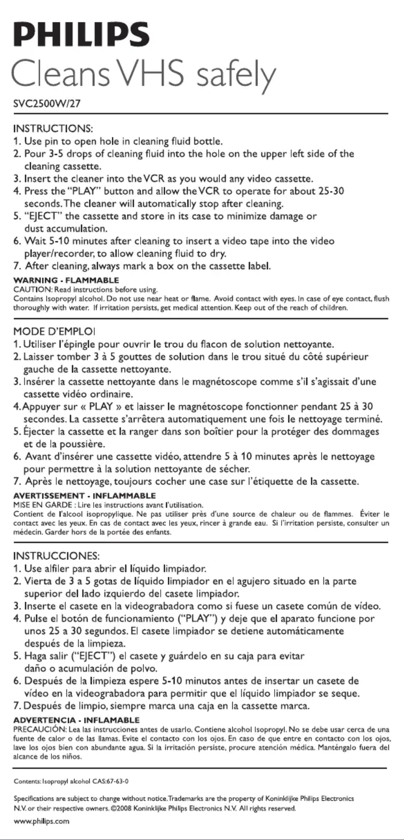 Page 1 of the manual User Manual Philips SVC2500W