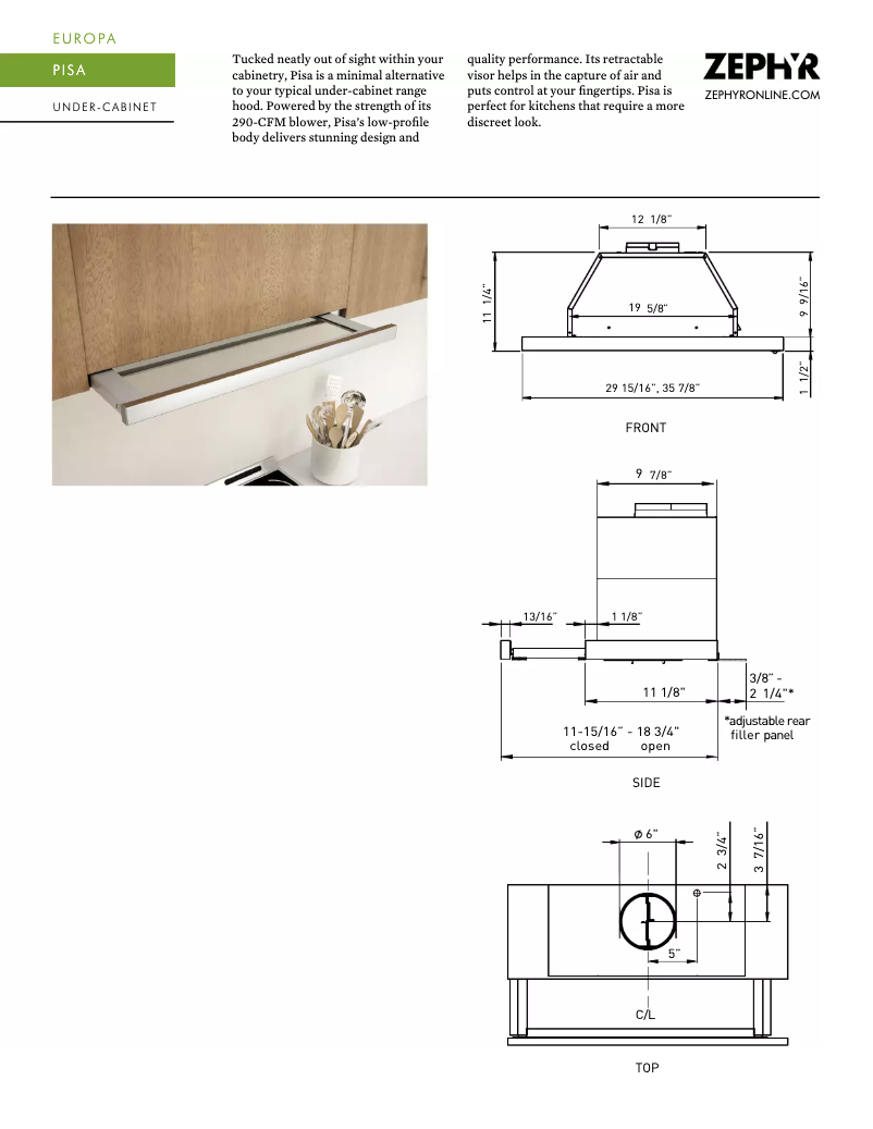 Page 1 de la notice Fiche technique Zephyr ZPIE36AG290