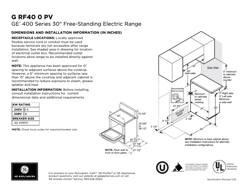 First page image of the manual for GRF400PVBB