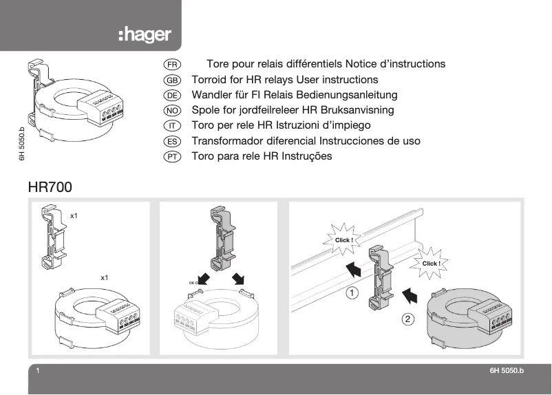 Page 1 de la notice Manuel utilisateur Hager HR700