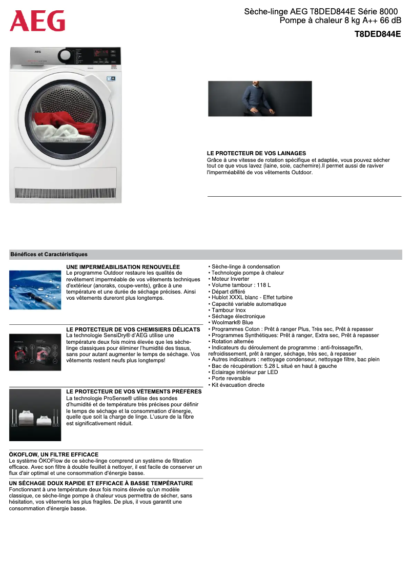 Page n°1 - Fiche technique AEG T8DED844E