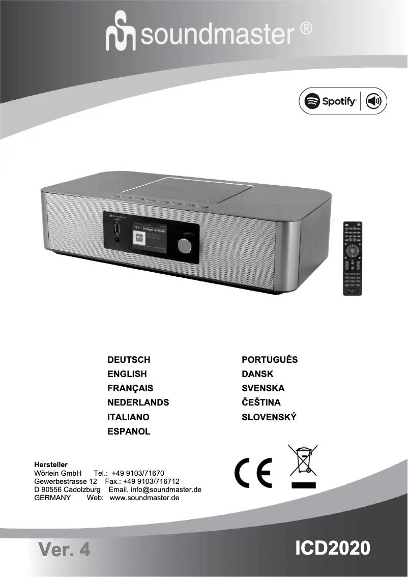 Page 1 de la notice Manuel utilisateur Soundmaster ICD2020