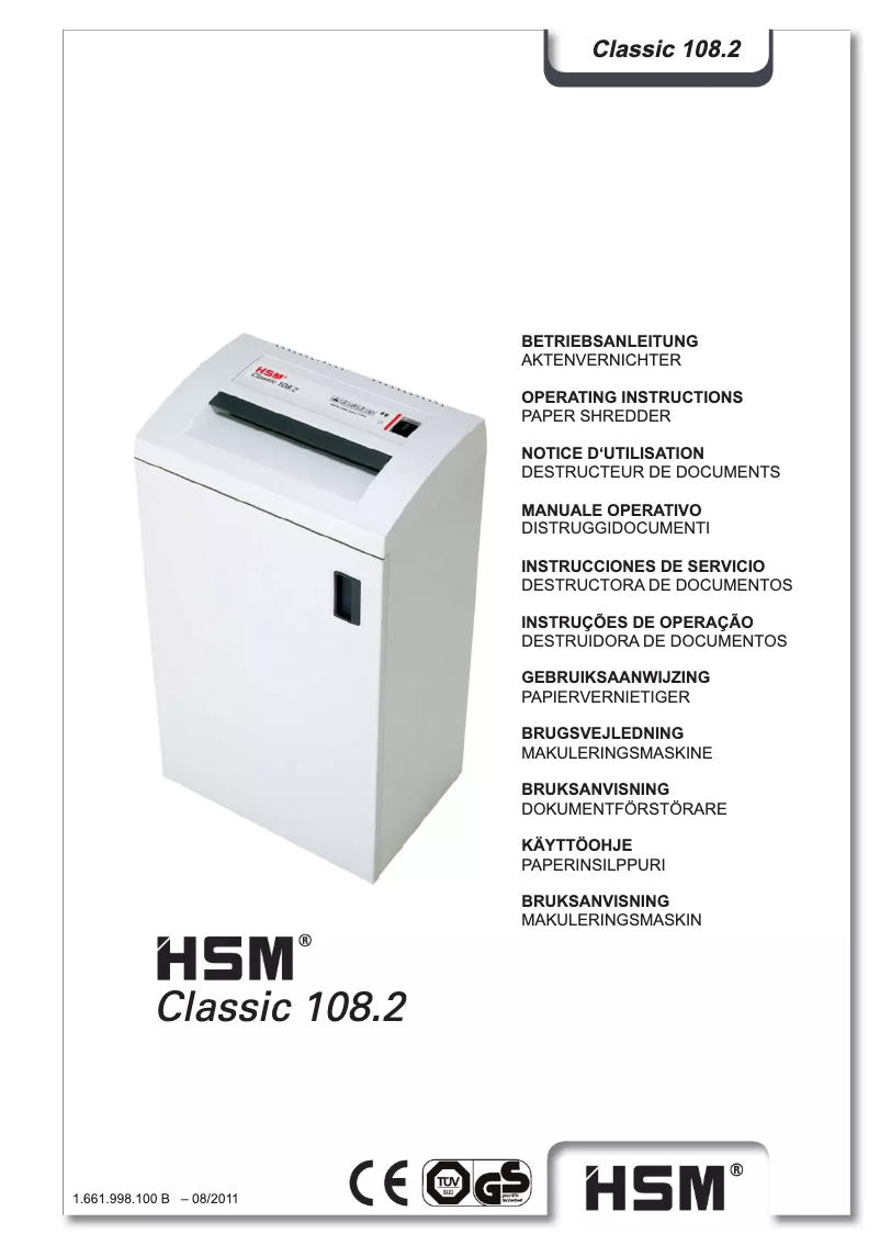 Page n°1 - Manuel utilisateur HSM Classic 108.2