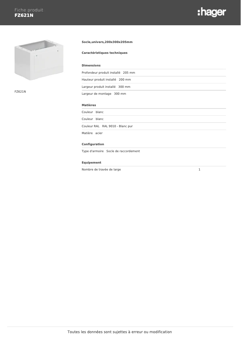 Page n°1 - Manuel utilisateur Hager FZ621N