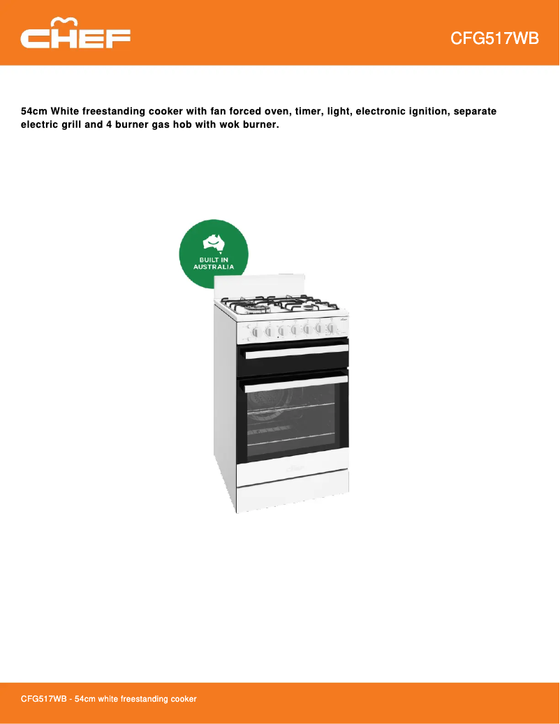 Página 1 del manual Ficha técnica Chef CFG517WB