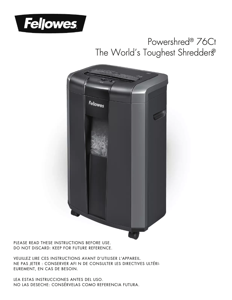 Page 1 de la notice Manuel utilisateur Fellowes Powershred 76Ct