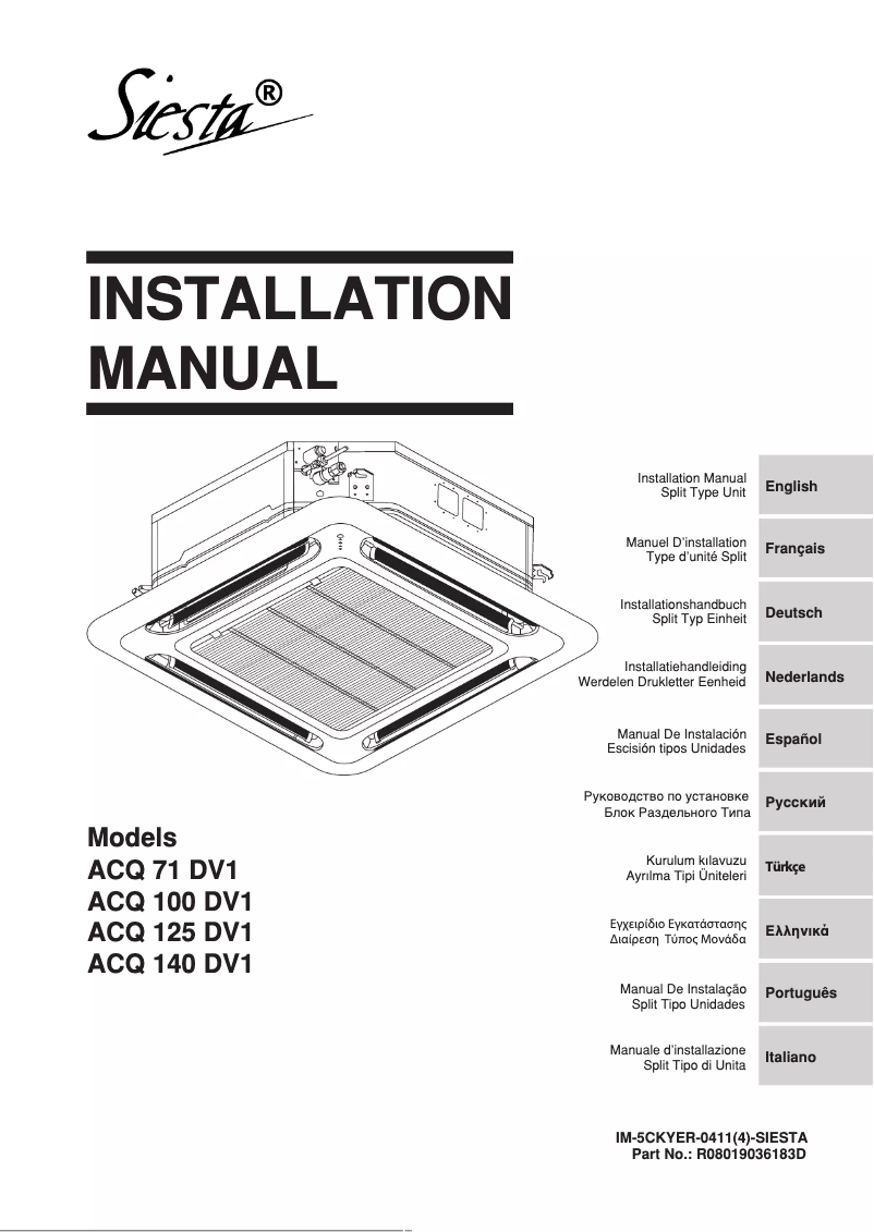 Page 1 de la notice Guide d'installation Daikin ACQ140DV1