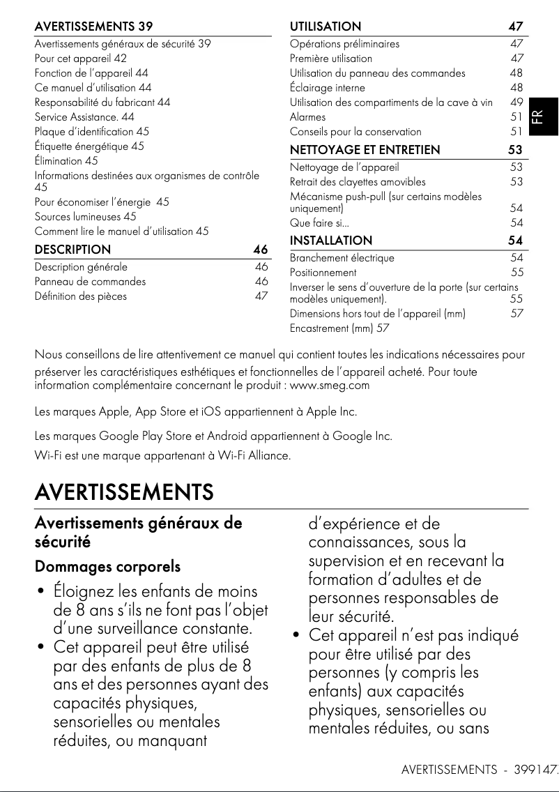Page 1 de la notice Manuel utilisateur Smeg CVI121N3