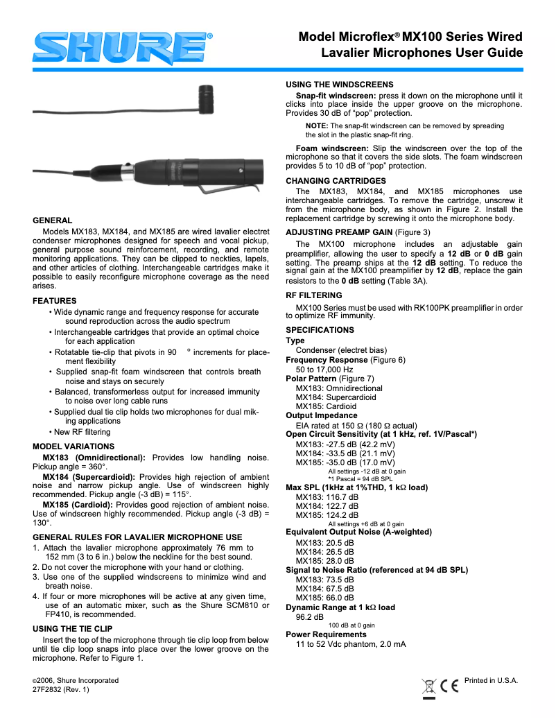 First page image of the manual for MX185
