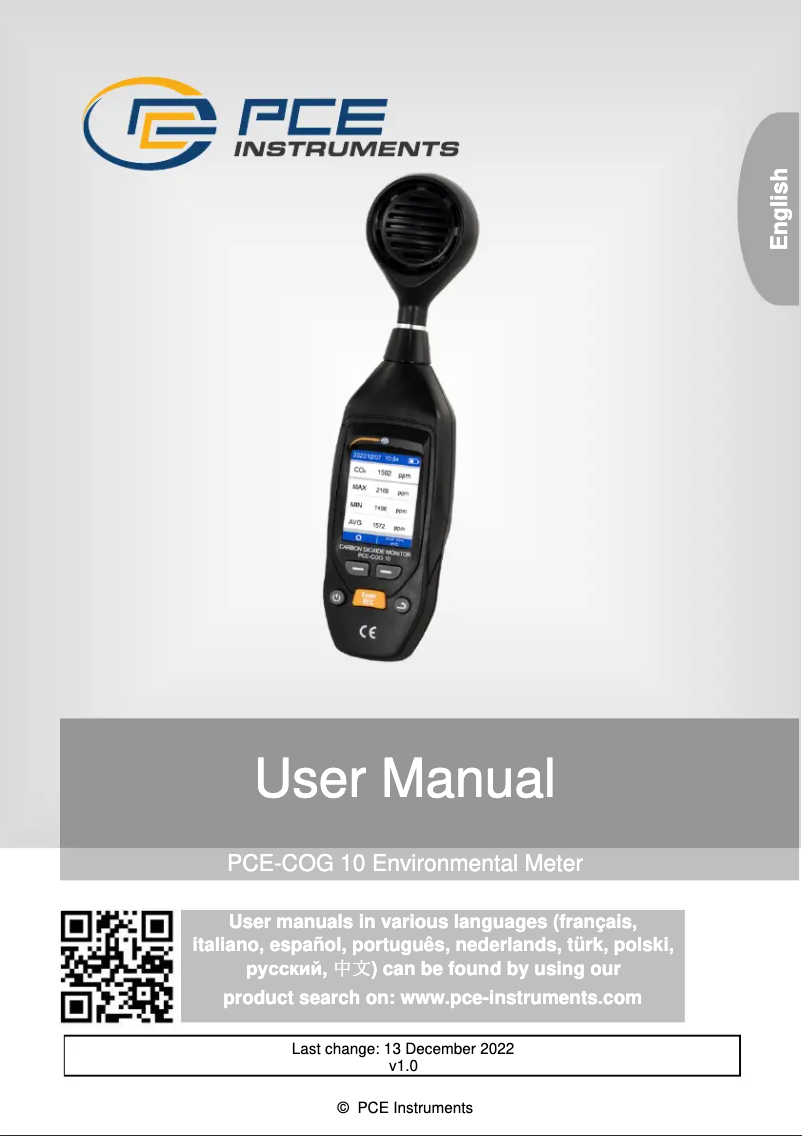 Page n°1 - Manuel utilisateur PCE Instruments PCE-COG 10