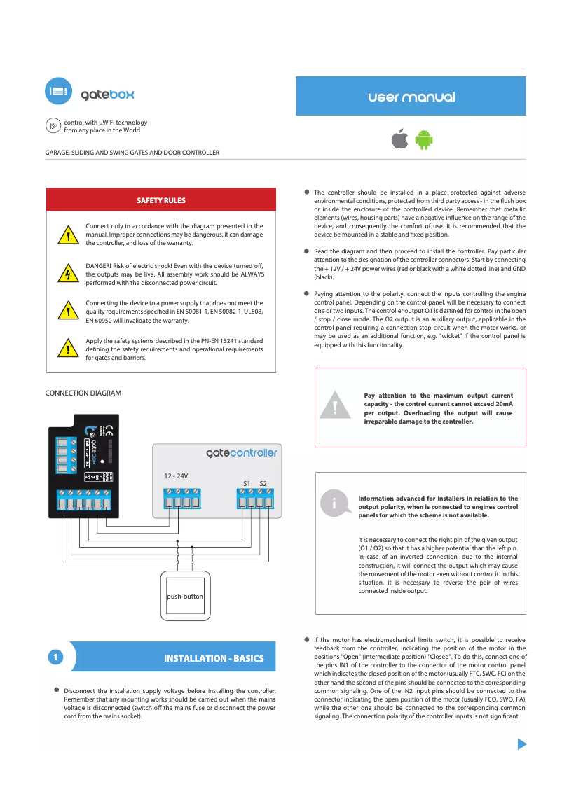 Page n°1 - Manuel utilisateur Blebox gateBox