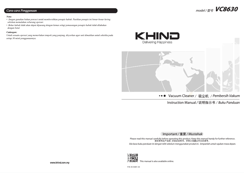 Page n°1 - Manuel utilisateur Khind VC8630