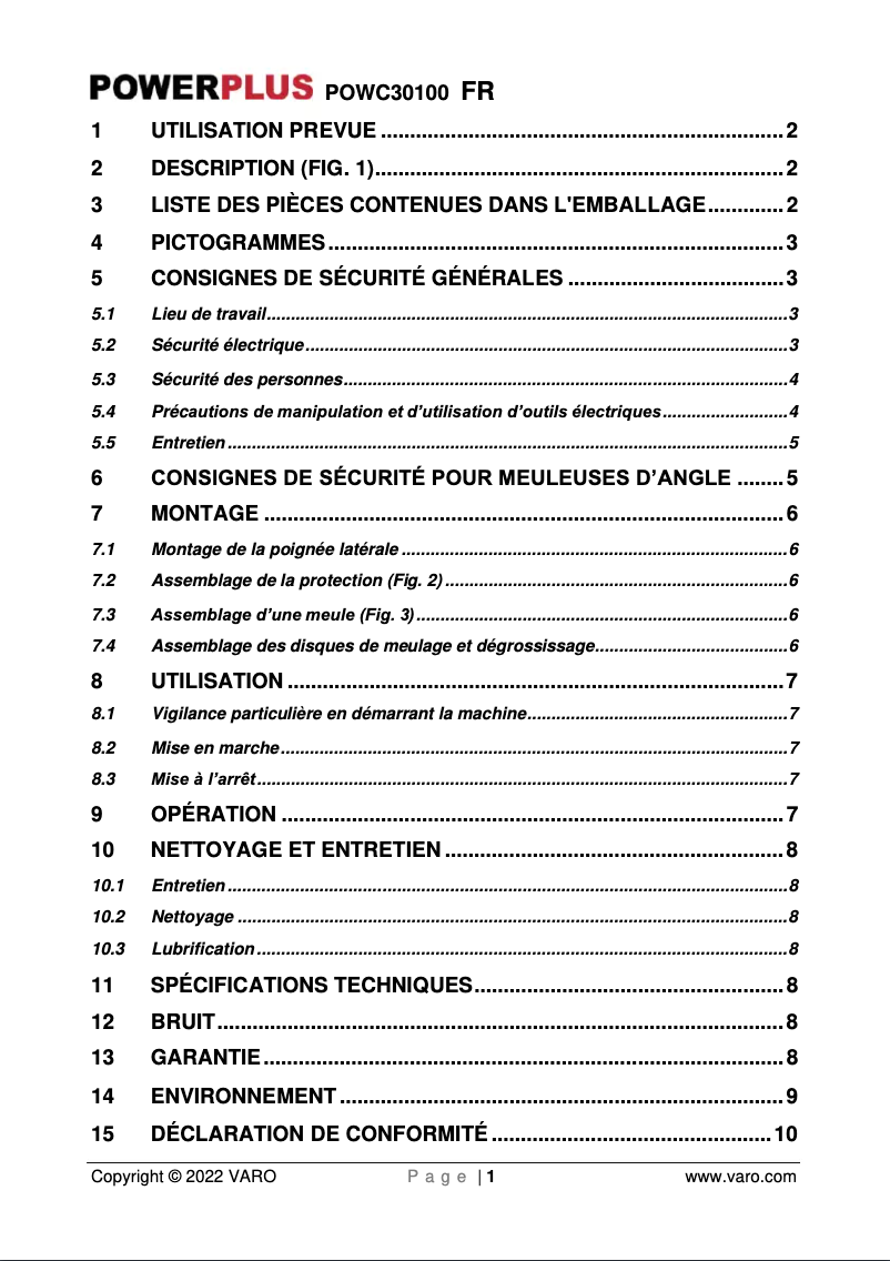 Image de la première page du manuel de l'appareil POWC30100