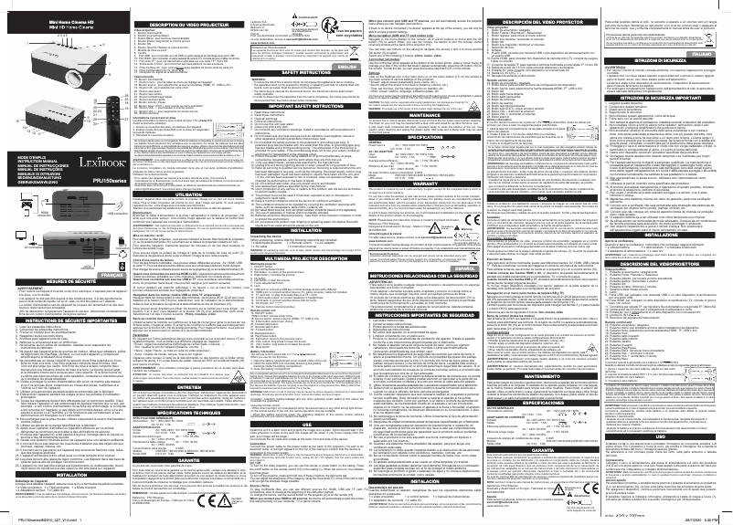 Image de la première page du manuel de l'appareil PRJ150