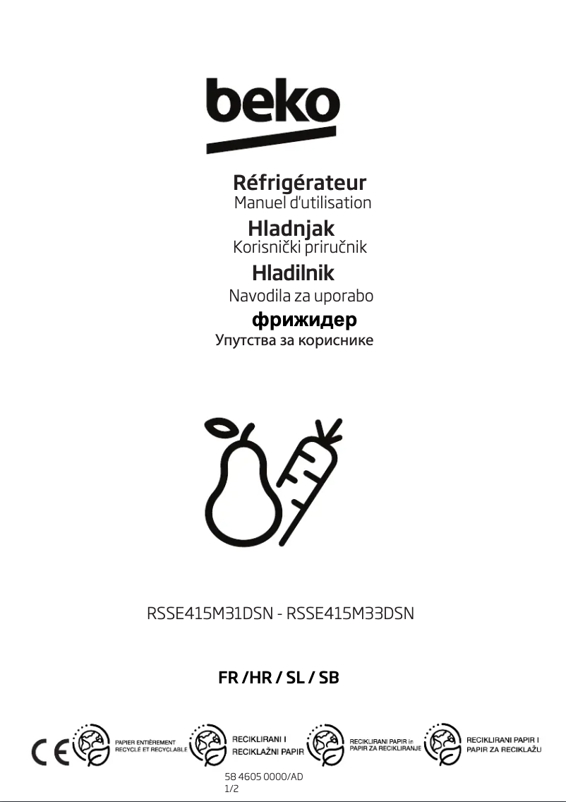 Page 1 de la notice Manuel utilisateur Beko RSSE415M33DSN