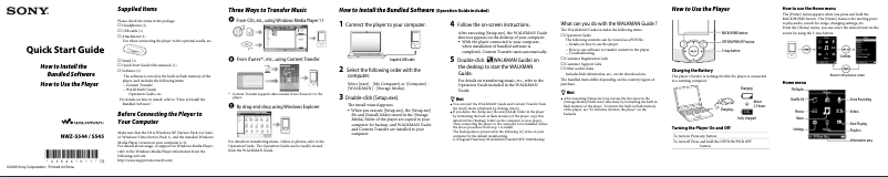 Page 1 de la notice Guide d'installation Sony Walkman NWZ-S545