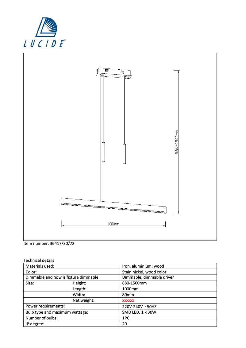 Page 1 de la notice Manuel utilisateur Lucide Geena 36417/30/72
