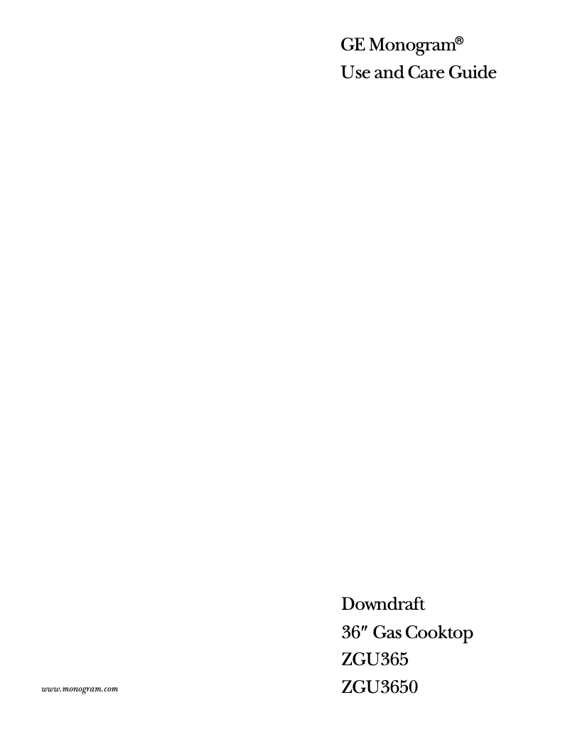 Page n°1 - Manuel d'utilisation et d'entretien GE ZGU365DWBWG