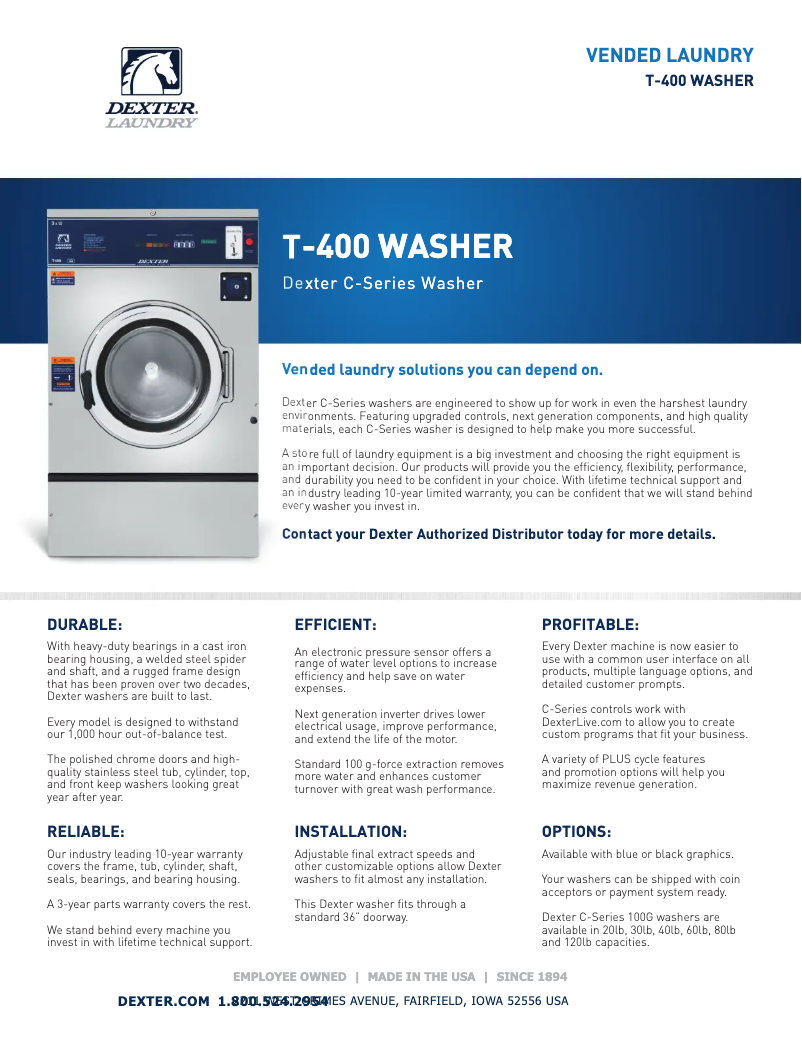 Page n°1 - Fiche technique Dexter Laundry T-400