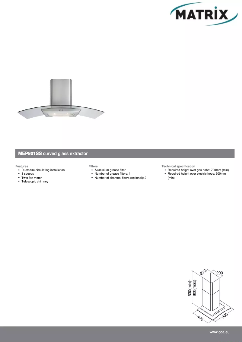 Page 1 de la notice Fiche technique Matrix MEP901SS