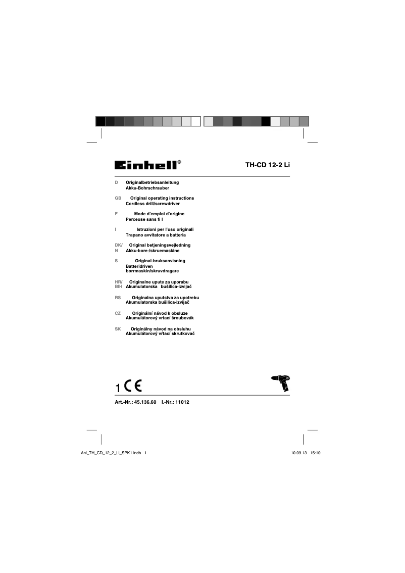 Page n°1 - Manuel utilisateur Einhell TH-CD 12-2 Li