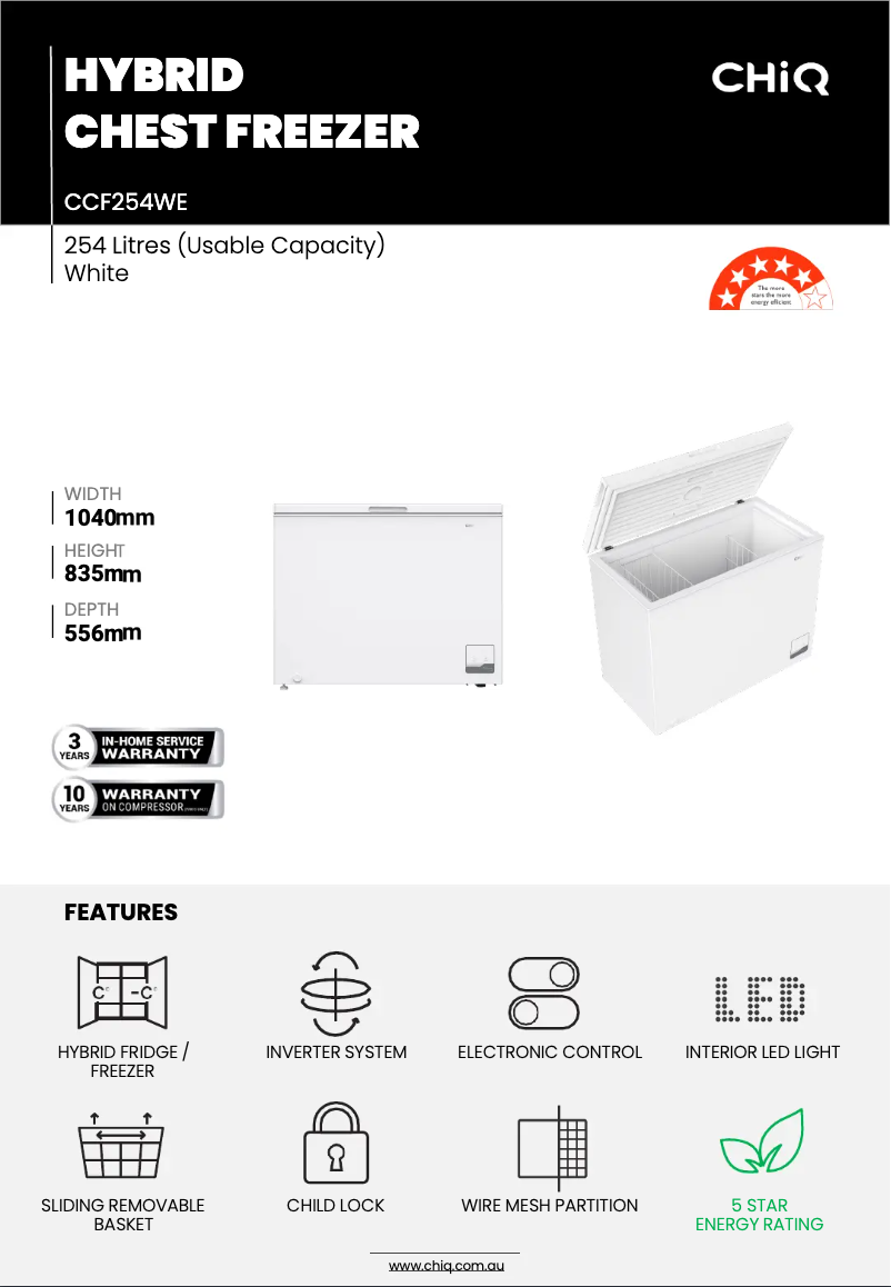 Page 1 de la notice Fiche technique CHiQ CCF254WE