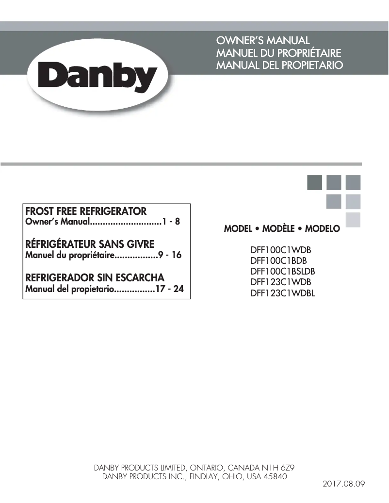 Page 1 de la notice Manuel utilisateur Danby DFF100C1WDB
