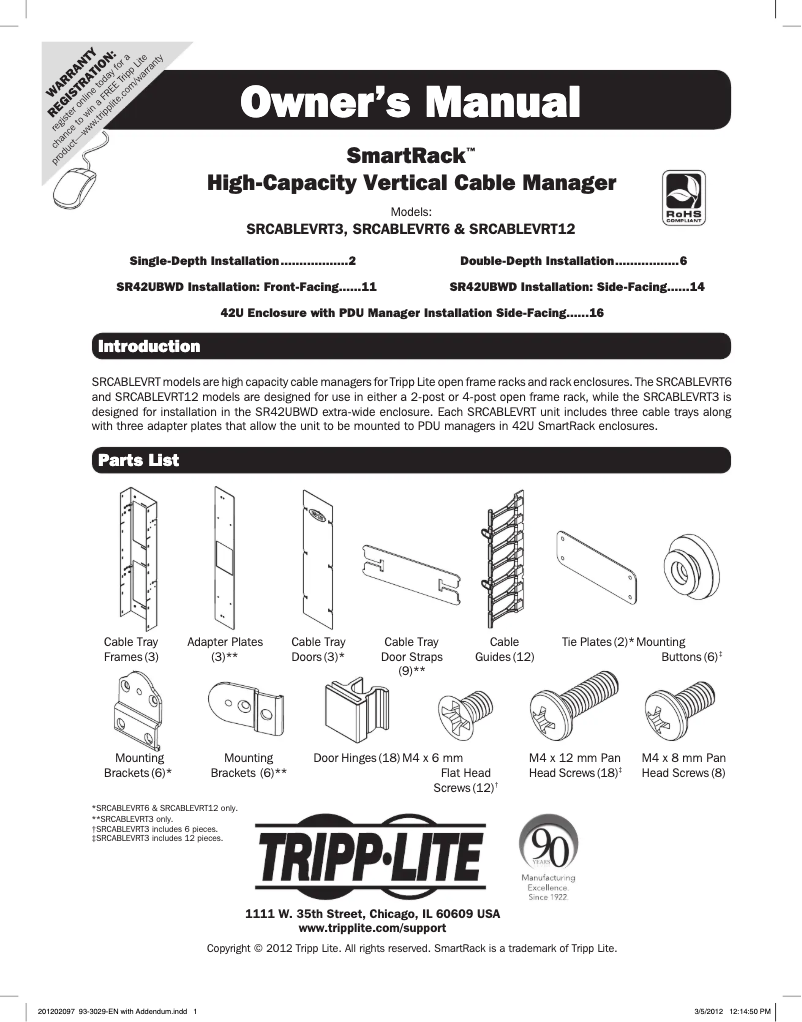 Página 1 del manual Manual de usuario Tripp Lite SRCABLEVRT6