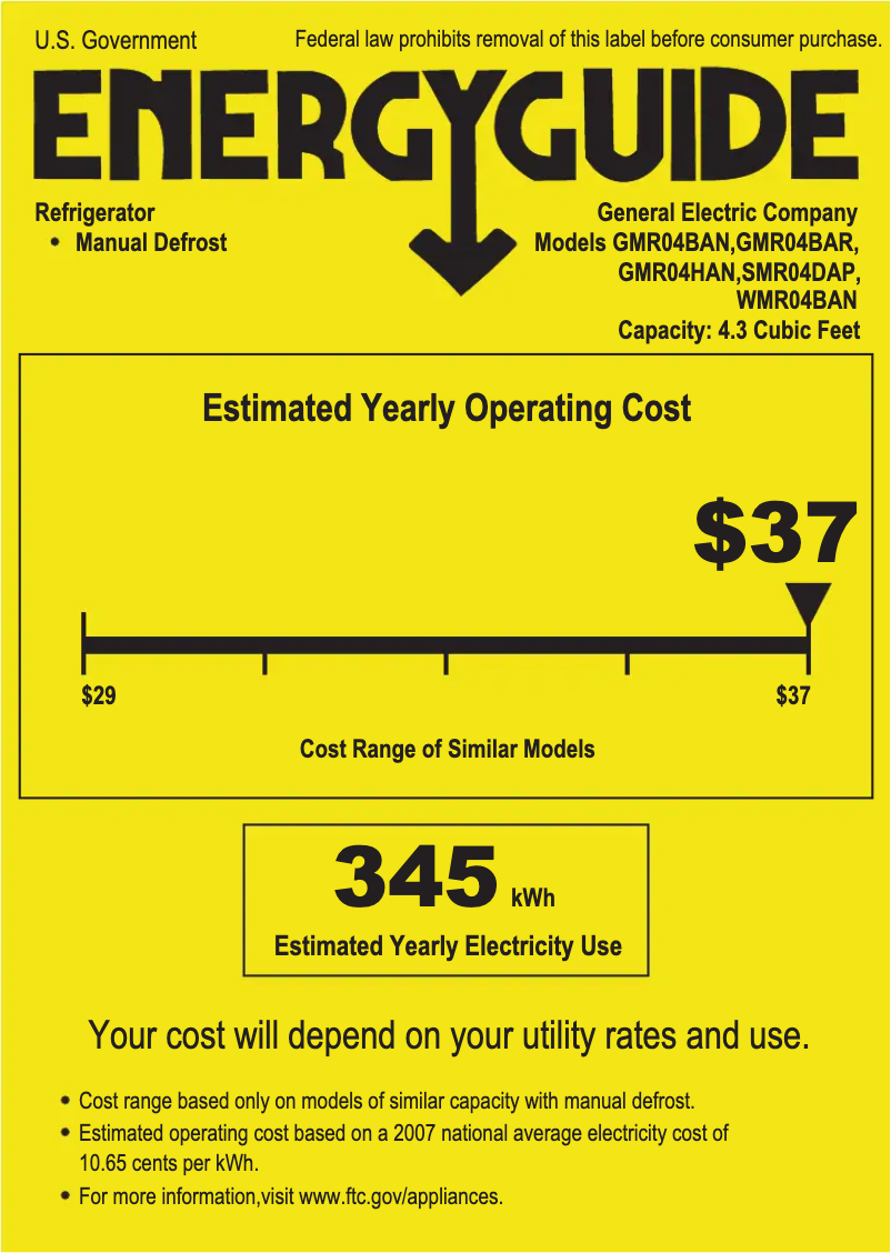 Page n°1 - Label énergétique GE Spacemaker GMR04BANBB