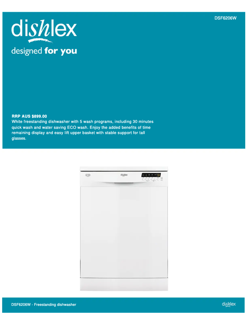Page 1 de la notice Fiche technique Dishlex DSF 6206 W