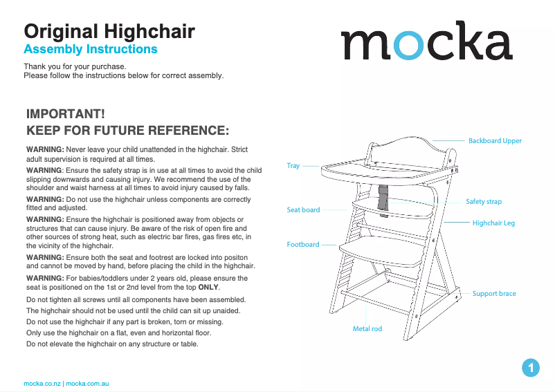 Page 1 de la notice Manuel utilisateur Mocka Original