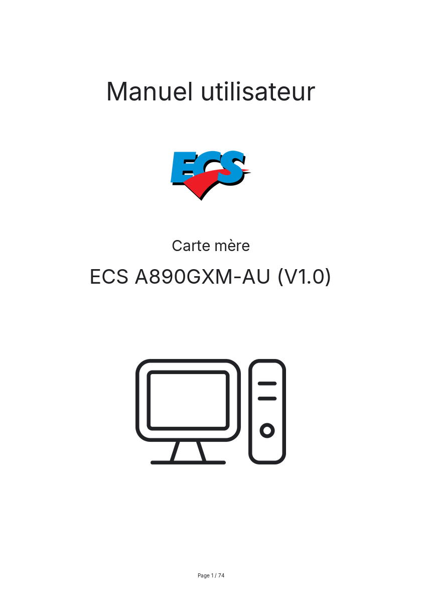 Image de la première page du manuel de l'appareil A890GXM-AU (V1.0)
