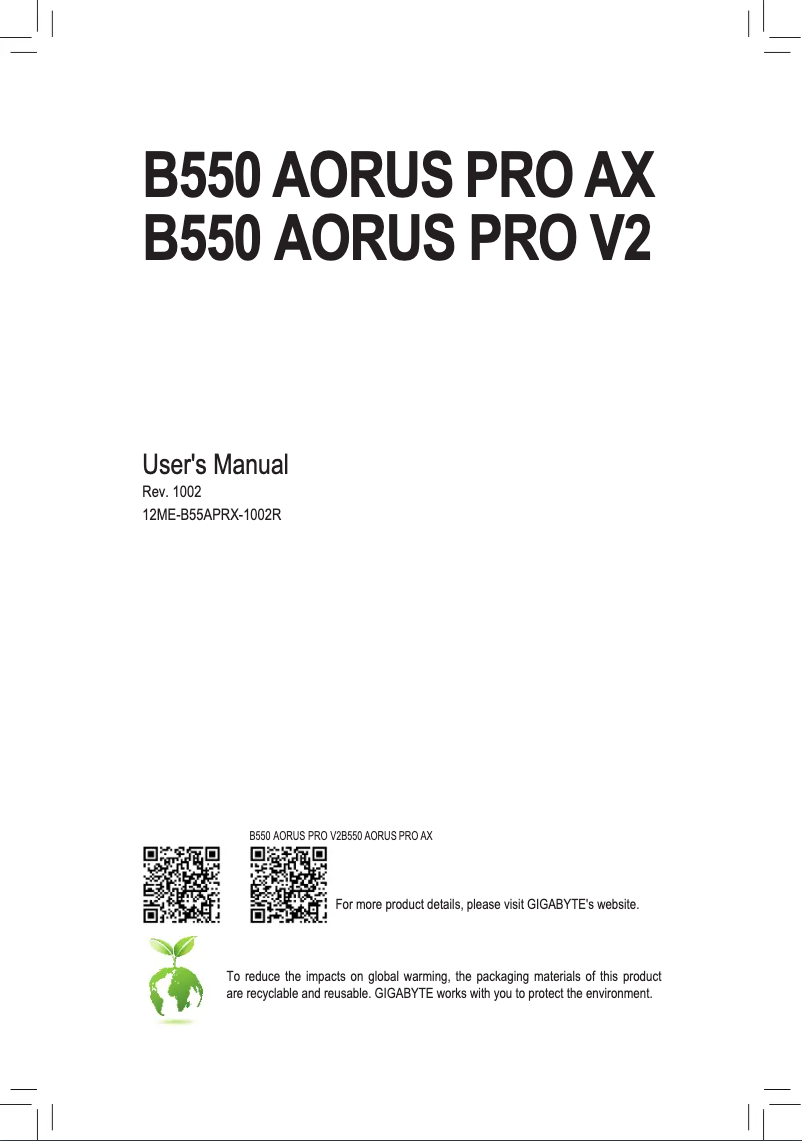 Page 1 de la notice Manuel utilisateur Gigabyte B550 Aorus Pro V2