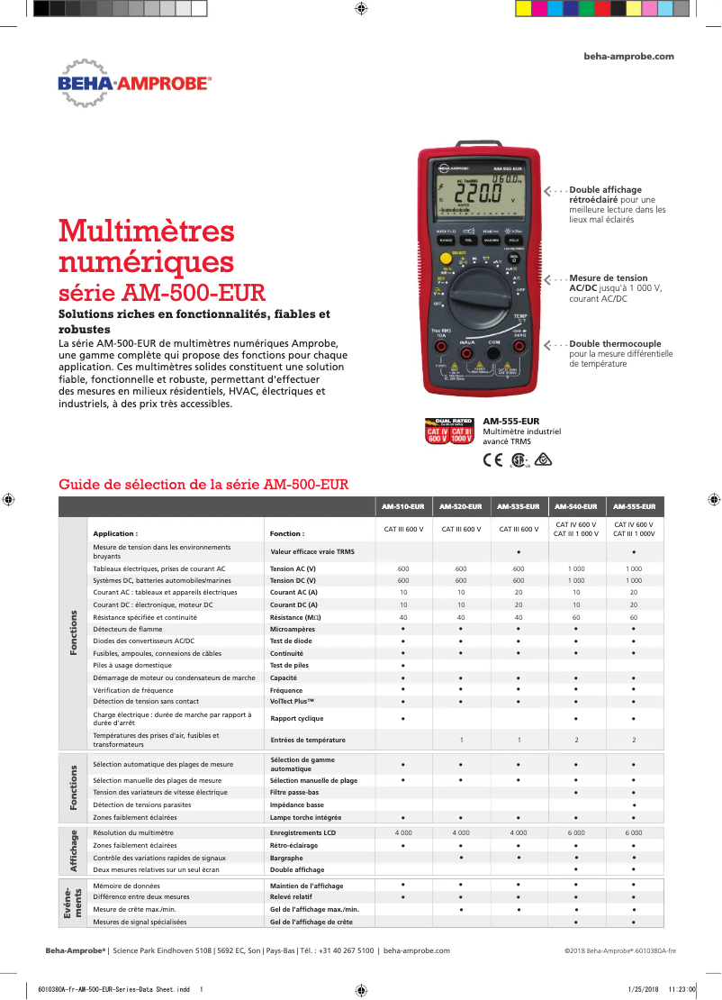 Page 1 de la notice Fiche technique Beha-Amprobe AM-510-EUR