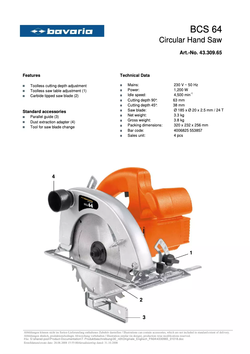 Página 1 del manual Ficha técnica Bavaria BCS 64