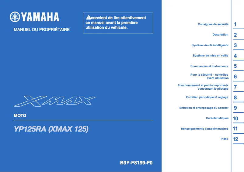 Image de la première page du manuel de l'appareil XMAX 125 (2020)