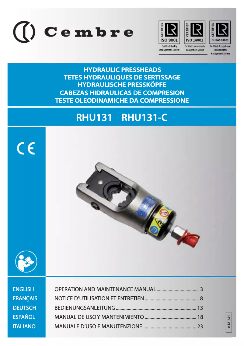 Page 1 de la notice Manuel utilisateur Cembre RHU131-C