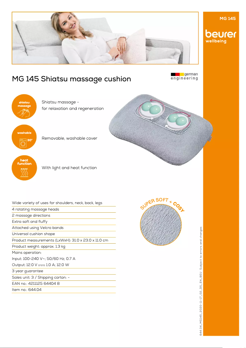 Page 1 de la notice Fiche technique Beurer MG 145