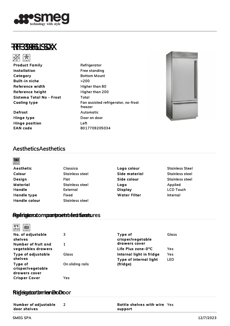 Page n°1 - Fiche technique Smeg RF396LSIX